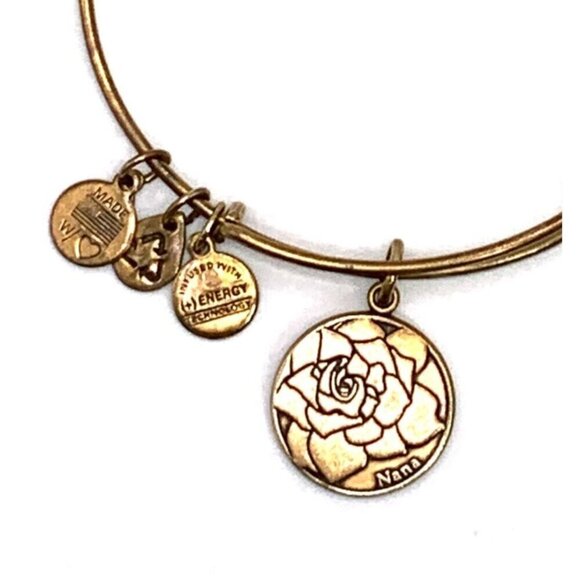 Alex and Ani Nana Flower Charm Bracelet Gold Finish Expands 2"- 3.5" - Picture 2 of 4